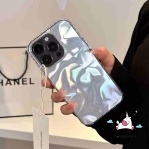 Luxury Folding Metal Support Glitter Feather Yarn Card Case Compatible for IPhone 11 12 15 14 13 Pro Max XR 7 8 15 14 Plus XS Max X SE 2020 Fantasy Shell Pattern Ripple Luster Case