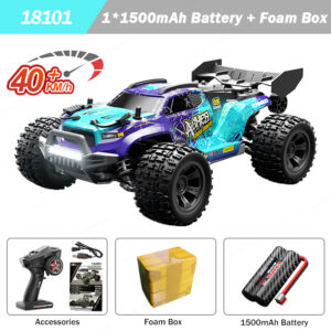 1:18 4WD RC Car with LED Lights 2.4G High Speed 40KM/H Off Road 4×4 Carbon Brush Remote Control Car Green Blue Kids Gifts