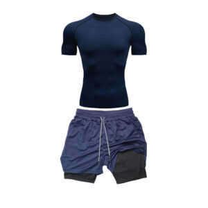 Men’s Compression Tight Suit Quick-drying Short-Sleeved Double-Layer Shorts Sports Fitness Suit Casual Summer