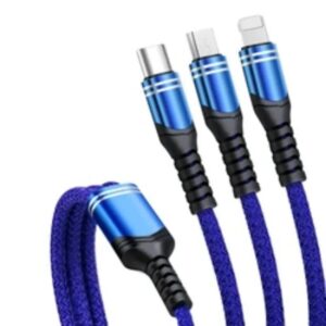 6A 66W Fast Charging Data Cable 3 in 1 USB to 8 Pin+Micro USB +USB-C/Type-C Braided Data Cable Smart Phone Adpater
