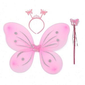 Fashion Kids Butterfly Headband Wings Wand Girls Summer Photography Outfit Children Yellow Green Purple Pink Fairy Tale Props