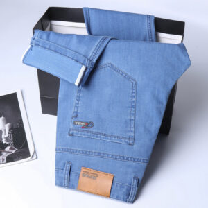 New Thin Denim Jeans Men’s Blue Straight Stretch Cotton Pants High Quality Business Casual Lightweight Pants Summer Autumn