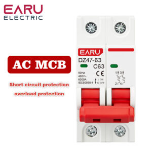 2P AC MCB C Type Circuit Breaker Overload Protection Short Circuit Protection Small Household Switchgear Main Switch 230/400V