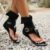 Clip Toe Roman Sandals Denim Belt Buckle Herringbone Flat Boots Women Casual Sandals Rear Zipper Ladies High Top Shoes Summer