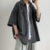 American retro workwear Denim coat men’s high street lapel shirt spring and autumn oversize loose half sleeve top