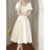 French first love White large swing long dress summer women’s square collar waist slimming elegant bubble sleeve dress