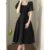 French first love White large swing long dress summer women’s square collar waist slimming elegant bubble sleeve dress