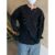 Spring and Autumn high-end design pleated draping round neck long-sleeved T-shirt men’s fashionable casual bottoming white V-neck men’s top