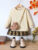 Spring And Autumn Girls Set Round Neck Long Sleeve Sweater Plaid Short Skirt Fashion Cute Children