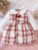 Girls  Dress With A Ruffled Collar  Long Sleeved Button Up Bow Tie  Fluffy Skirt  Plaid Pattern  Fashionable New Home Style