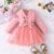 Dress For Kids 9 Months – 5 Years old Long Sleeve Solid color Cute Tulle Button Princess Formal Dresses with Belt For Baby Girl