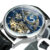 Forsining Luxury Skeleton Mechanical Watches for Men Dual Time Zone Tourbillion Automatic Watch Genuine Leather Strap Moon Phase