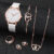 6PCS/Set Fashion Women’s Watch Leather Band Quartz Watches Double Heart Jewelry Set(Without Box)