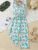 Girls Casual Flower & Leaves Print Ruffle Trim Belted Jumpsuit Dreamy Romper For Party Gift
