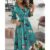 Spring/Summer Women’s Long Sleeved Commuter Dress Fashion V-neck Belt Solid Color and Printed Dress Casual Loose Fit Dress