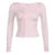 CIBBAR Sexy Pink Bandage Crop Top Women Fairycore Long Sleeve Chic Stitched T Shirt Autumn Basic Kawaii Tees Japanese y2k Ladies